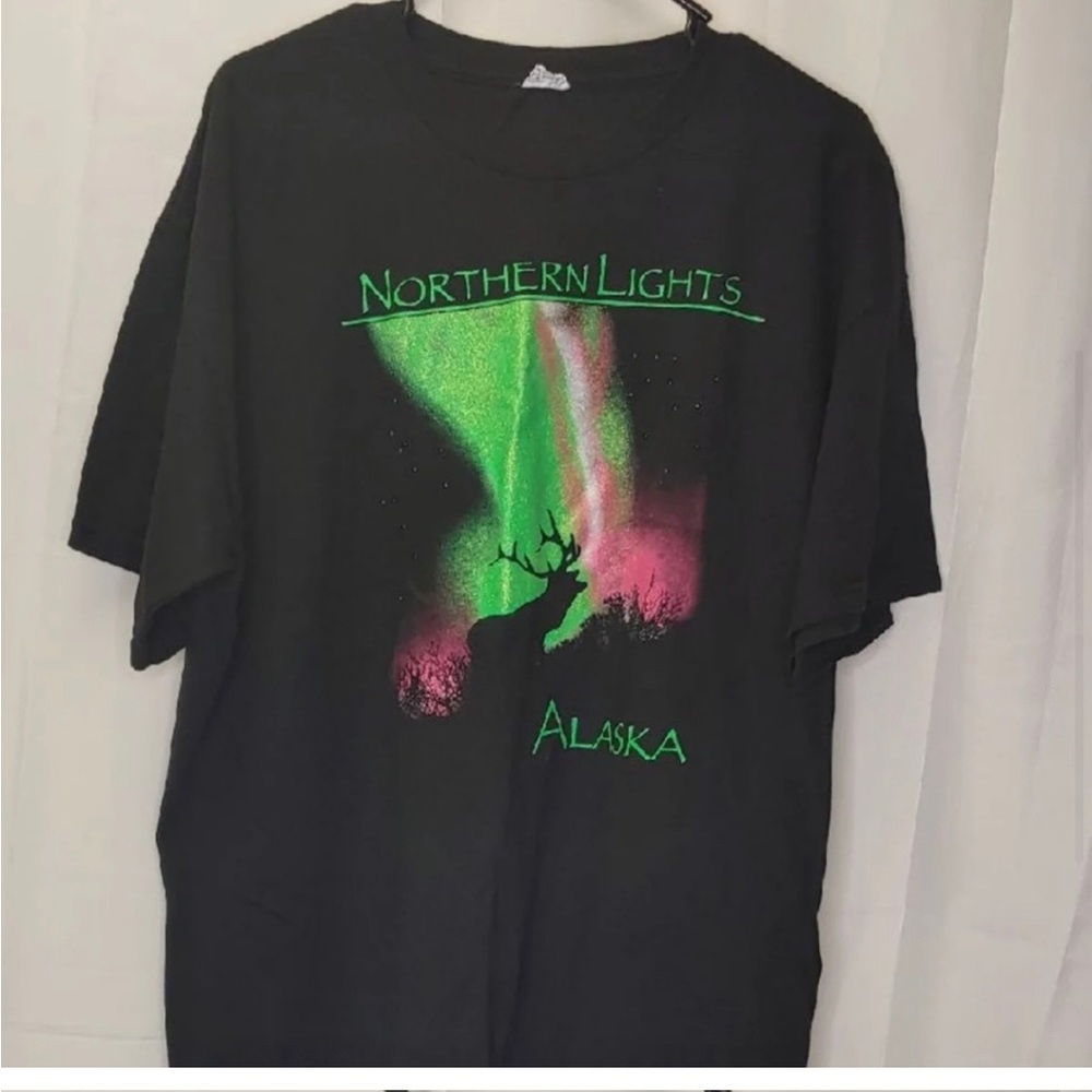 Vtg 90s Northern Lights Alaska Graphic Tee Cotton Men Lg